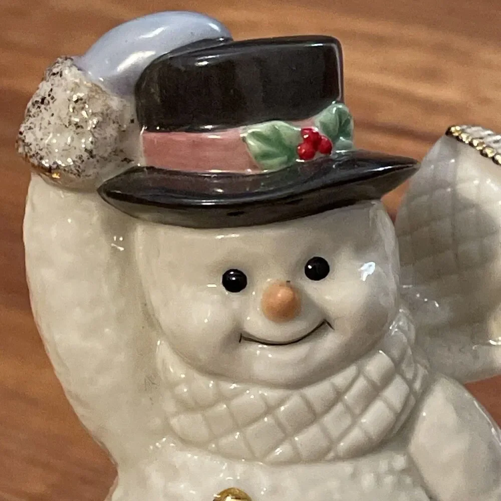 Lenox WINTER WONDERLAND Christmas Snowman Music Box Fine Porcelain Trinket Box